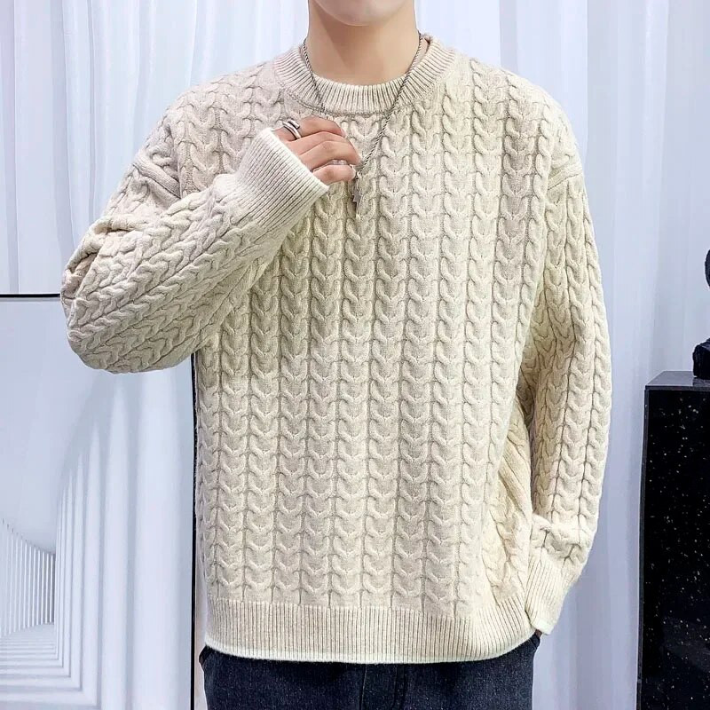 Ανδρικά χειμωνιάτικα πλεκτά ριγέ πουλόβερ Υπαίθρια αντιανεμικό με κεντητό πουλόβερ Ανδρικό casual μονόχρωμο θερμικό πουλόβερ