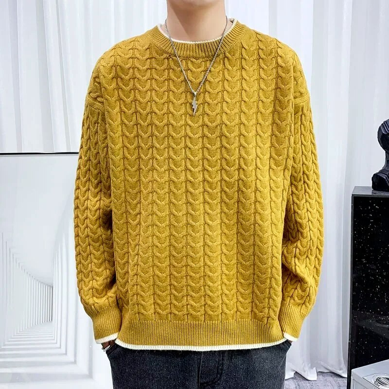 Ανδρικά χειμωνιάτικα πλεκτά ριγέ πουλόβερ Υπαίθρια αντιανεμικό με κεντητό πουλόβερ Ανδρικό casual μονόχρωμο θερμικό πουλόβερ
