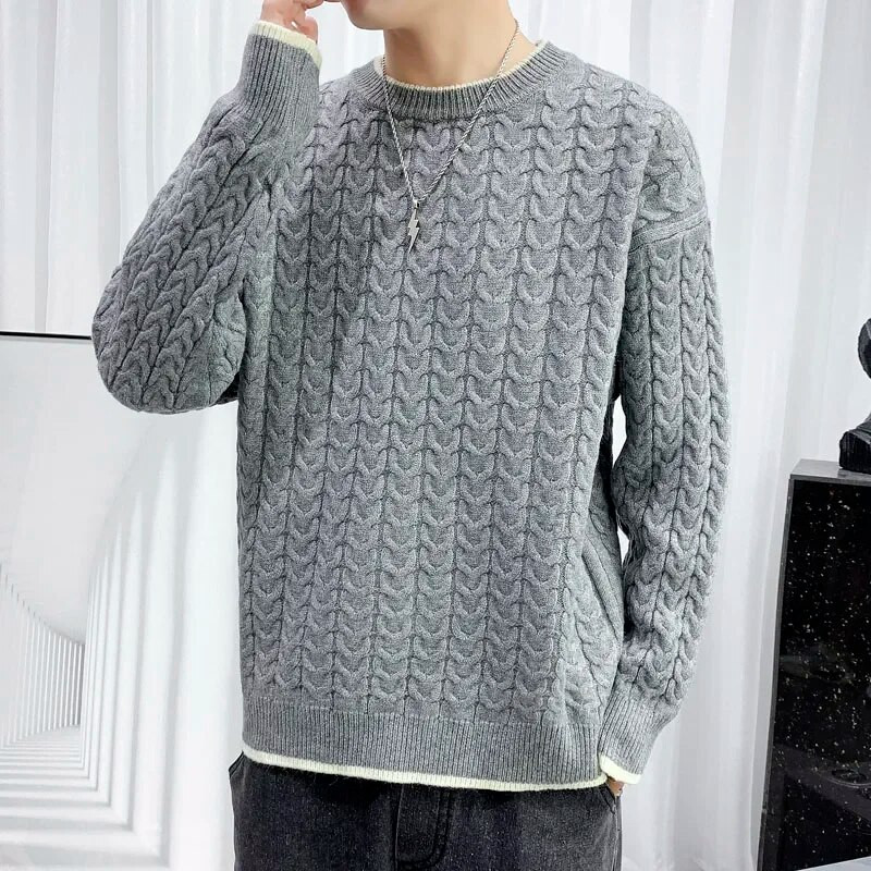 Ανδρικά χειμωνιάτικα πλεκτά ριγέ πουλόβερ Υπαίθρια αντιανεμικό με κεντητό πουλόβερ Ανδρικό casual μονόχρωμο θερμικό πουλόβερ