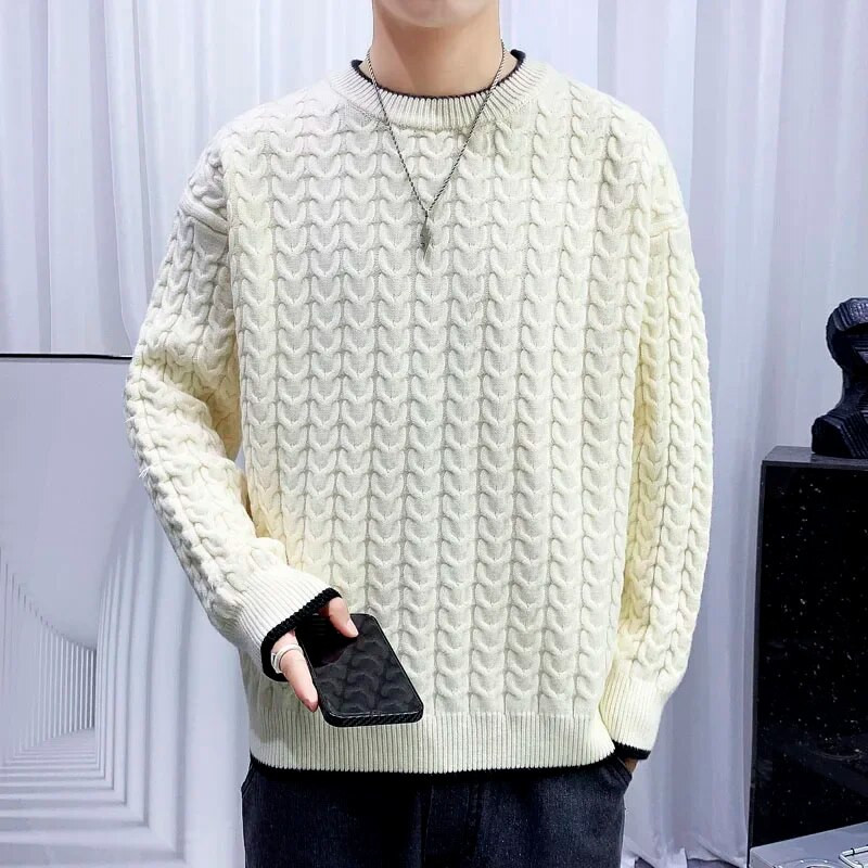 Ανδρικά χειμωνιάτικα πλεκτά ριγέ πουλόβερ Υπαίθρια αντιανεμικό με κεντητό πουλόβερ Ανδρικό casual μονόχρωμο θερμικό πουλόβερ