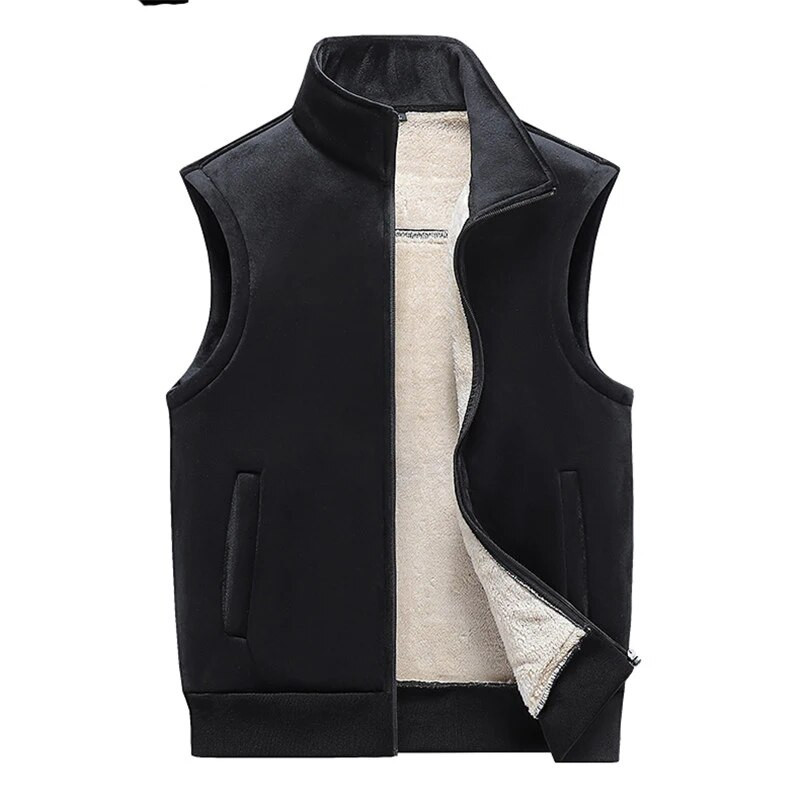 Zimski prsluk od flisa, muški plus baršunasti prsluk, kaput bez rukava, jednobojni prsluk, debeo, topao, mekani modni prsluk, muški plus veličina M-5XL