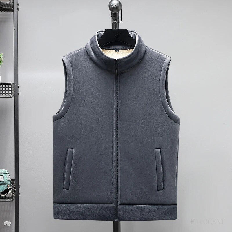 Zimski prsluk od flisa, muški plus baršunasti prsluk, kaput bez rukava, jednobojni prsluk, debeo, topao, mekani modni prsluk, muški plus veličina M-5XL