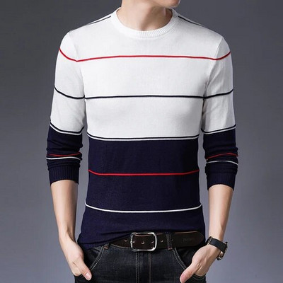 Sügistalvine mood triibulised meeste pulloverid Slim Fit vabaaja kampsun Meeste kudum Pullover O kaelusega kootud kampsunid Meeste rõivad