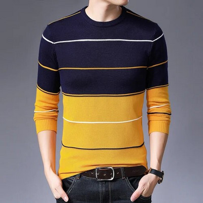 Sügistalvine mood triibulised meeste pulloverid Slim Fit vabaaja kampsun Meeste kudum Pullover O kaelusega kootud kampsunid Meeste rõivad