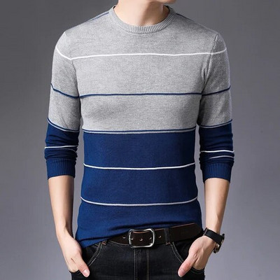 Sügistalvine mood triibulised meeste pulloverid Slim Fit vabaaja kampsun Meeste kudum Pullover O kaelusega kootud kampsunid Meeste rõivad