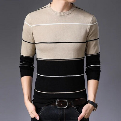 Sügistalvine mood triibulised meeste pulloverid Slim Fit vabaaja kampsun Meeste kudum Pullover O kaelusega kootud kampsunid Meeste rõivad