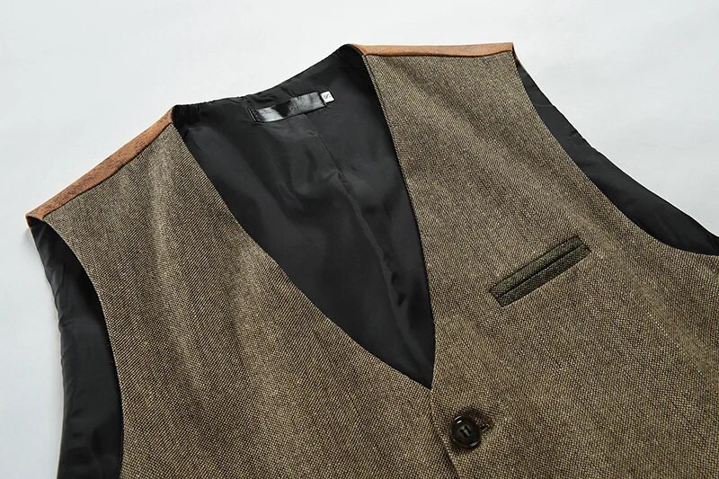 Pavasario liemenė 2023 m. vyriška ruda viena krūtine mišri vyriška plona liemenė, liemenė, striukė, vyriška, plona, kasdieniška formali verslo liemenė