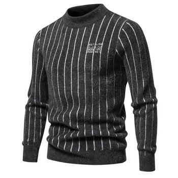 Висококачествен пуловер с дълъг ръкав от европейска и американска мохерна тъкан с топъл раиран жакардов дизайн