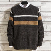 Sügistalvine meeste O-kaelusega pikkade varrukatega kampsun Triibulise trükiga Patchwork Värv Slim Fit Pullover Kudumistopsid Tänavarõivad