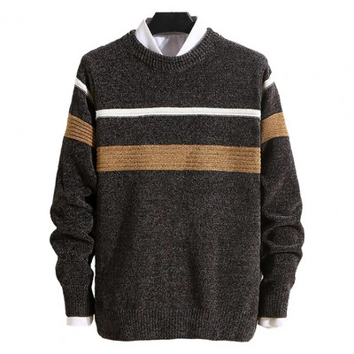 Sügistalvine meeste O-kaelusega pikkade varrukatega kampsun Triibulise trükiga Patchwork Värv Slim Fit Pullover Kudumistopsid Tänavarõivad
