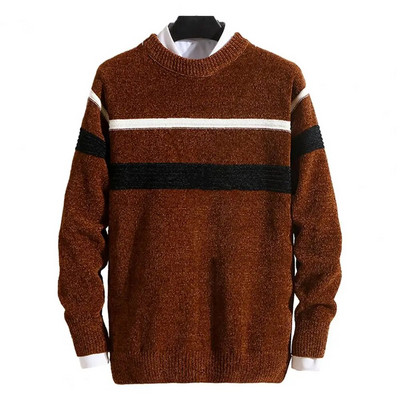 Sügistalvine meeste O-kaelusega pikkade varrukatega kampsun Triibulise trükiga Patchwork Värv Slim Fit Pullover Kudumistopsid Tänavarõivad