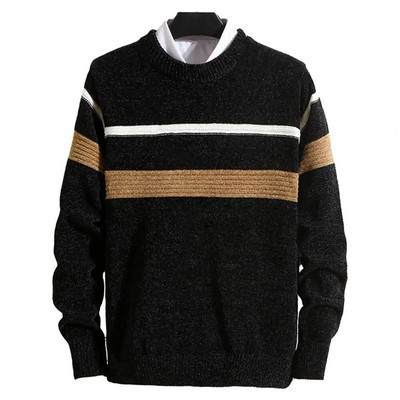 Sügistalvine meeste O-kaelusega pikkade varrukatega kampsun Triibulise trükiga Patchwork Värv Slim Fit Pullover Kudumistopsid Tänavarõivad