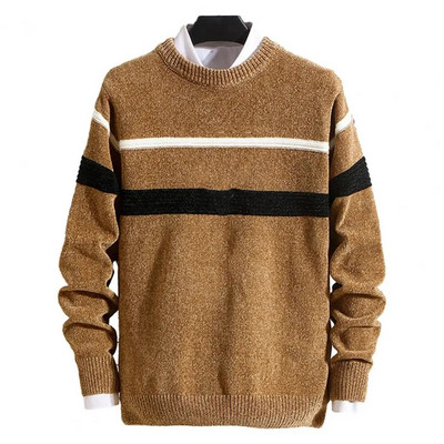 Sügistalvine meeste O-kaelusega pikkade varrukatega kampsun Triibulise trükiga Patchwork Värv Slim Fit Pullover Kudumistopsid Tänavarõivad