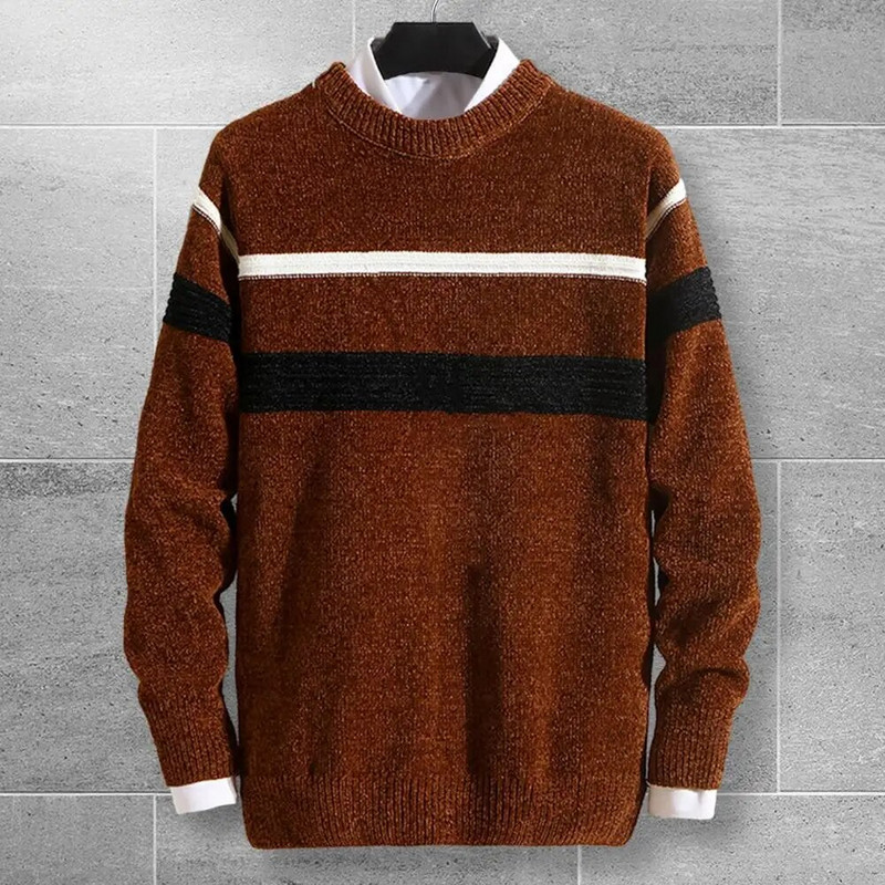 Rudens ziema Vīriešu džemperis ar O veida kakla izgriezumu garām piedurknēm Svītrains apdrukas raibs krāsains Slim Fit Pulovers Adīšanas Topi Ielu apģērbi