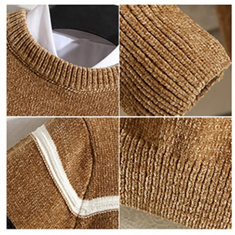 Rudens ziema Vīriešu džemperis ar O veida kakla izgriezumu garām piedurknēm Svītrains apdrukas raibs krāsains Slim Fit Pulovers Adīšanas Topi Ielu apģērbi