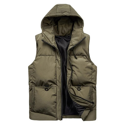 Rudens ziemas vestes Vīriešu bieza silta veste Vīriešu Harajuku ar kapuci bez piedurknēm parka jaka rāvējslēdzēja veste Vīriešu apģērbi lielizmēra