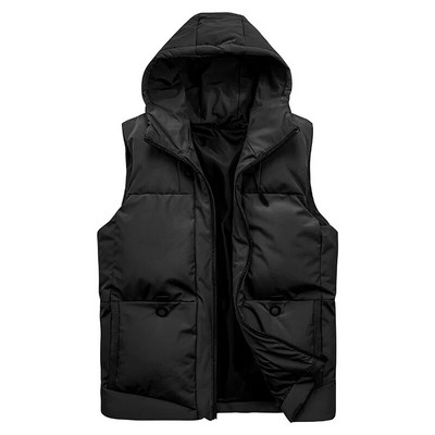 Rudens ziemas vestes Vīriešu bieza silta veste Vīriešu Harajuku ar kapuci bez piedurknēm parka jaka rāvējslēdzēja veste Vīriešu apģērbi lielizmēra