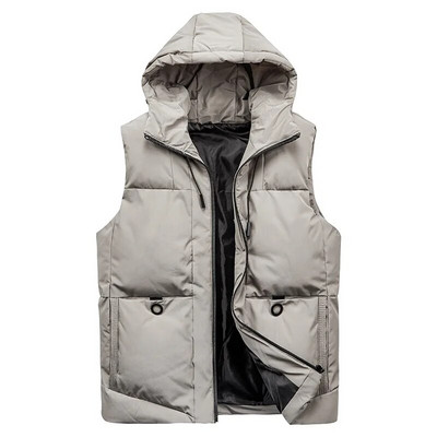 Rudens ziemas vestes Vīriešu bieza silta veste Vīriešu Harajuku ar kapuci bez piedurknēm parka jaka rāvējslēdzēja veste Vīriešu apģērbi lielizmēra