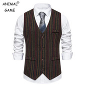 Meeste vabaaja ruuduline ülikonnavest Tweed Slim Fit vest pulmakostüümide jaoks