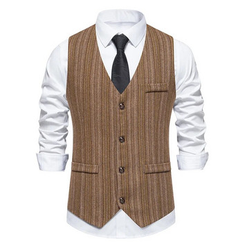 Ανδρικό καρό κοστούμι γιλέκο Tweed Slim Fit γιλέκο για νυφικό φανελάκι
