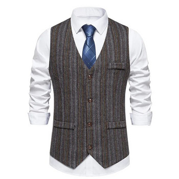 Ανδρικό καρό κοστούμι γιλέκο Tweed Slim Fit γιλέκο για νυφικό φανελάκι