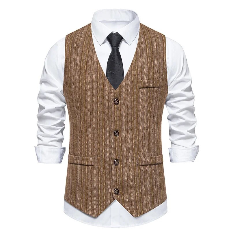 Meeste vabaaja ruuduline ülikonnavest Tweed Slim Fit vest pulmakostüümide jaoks