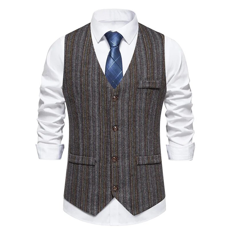 Meeste vabaaja ruuduline ülikonnavest Tweed Slim Fit vest pulmakostüümide jaoks