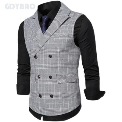 2023 ΝΕΟ ανδρικό καρό γιλέκο Business Casual Γαμήλιο γιλέκο Slim Fit Αμάνικο Offcie μονόστομο κοστούμι γιλέκα Άνδρας