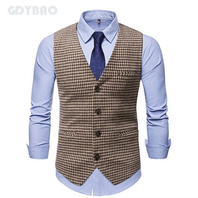 2023 ΝΕΟ ανδρικό καρό γιλέκο Business Casual Γαμήλιο γιλέκο Slim Fit Αμάνικο Offcie μονόστομο κοστούμι γιλέκα Άνδρας