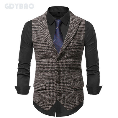 2023 ΝΕΟ ανδρικό καρό γιλέκο Business Casual Γαμήλιο γιλέκο Slim Fit Αμάνικο Offcie μονόστομο κοστούμι γιλέκα Άνδρας