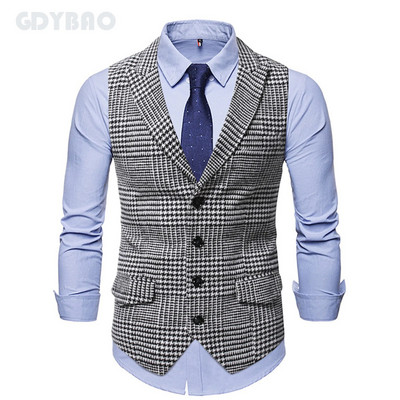 2023 ΝΕΟ ανδρικό καρό γιλέκο Business Casual Γαμήλιο γιλέκο Slim Fit Αμάνικο Offcie μονόστομο κοστούμι γιλέκα Άνδρας