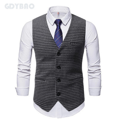 2023 ΝΕΟ ανδρικό καρό γιλέκο Business Casual Γαμήλιο γιλέκο Slim Fit Αμάνικο Offcie μονόστομο κοστούμι γιλέκα Άνδρας
