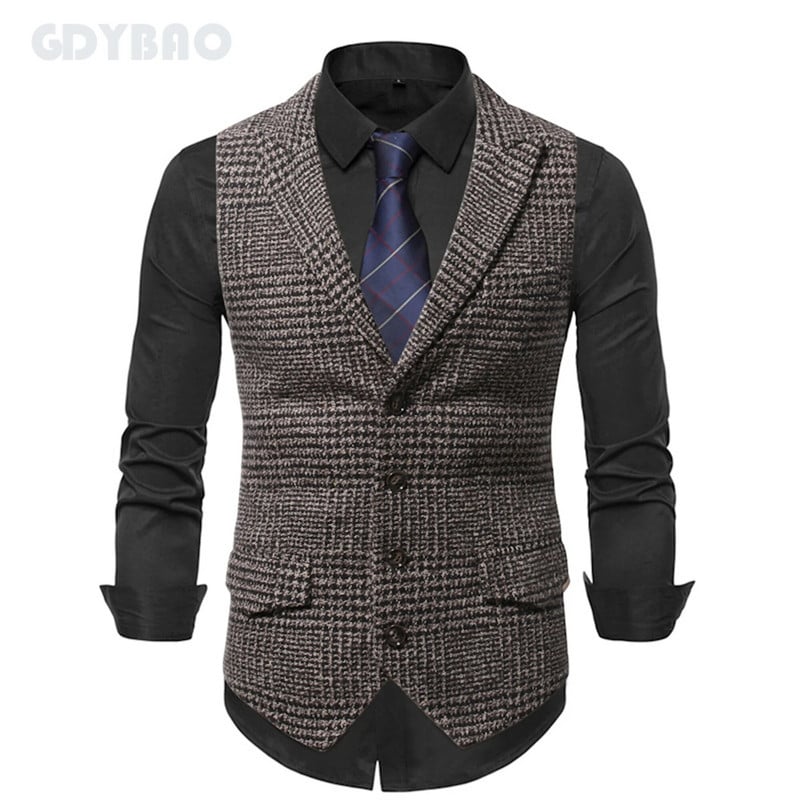 2023 ΝΕΟ ανδρικό καρό γιλέκο Business Casual Γαμήλιο γιλέκο Slim Fit Αμάνικο Offcie μονόστομο κοστούμι γιλέκα Άνδρας