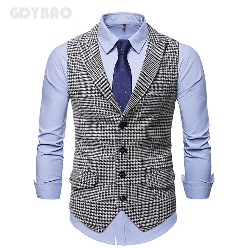 2023 ΝΕΟ ανδρικό καρό γιλέκο Business Casual Γαμήλιο γιλέκο Slim Fit Αμάνικο Offcie μονόστομο κοστούμι γιλέκα Άνδρας