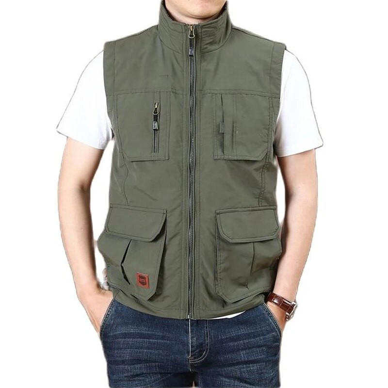 Proljetni muški alat za 2022., tanki labavi brzosušeći prsluk, muški prsluk za sportove na otvorenom, modni, s više džepova, samostojeći ovratnik