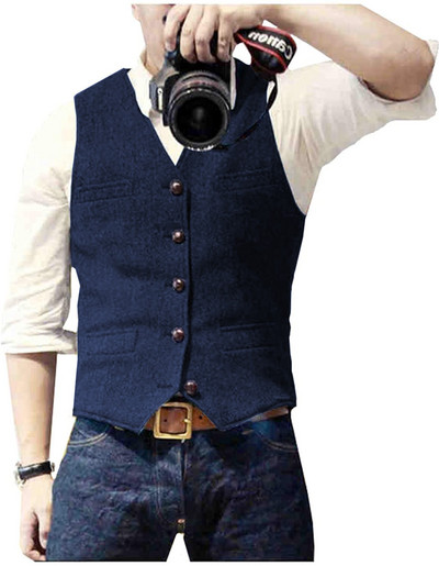 Vest Mehe Kleit Üherealine Slim Fit Vintage vest vabaaja kuldne kalasaba ülikond Vestid