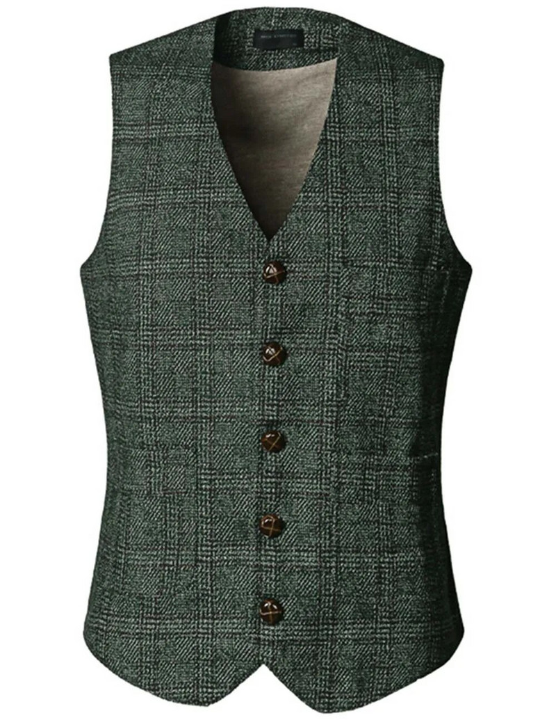 Ανδρικό Vintage επαγγελματικό γιλέκο καρό κλασικό παλτό Tweed Slim Fit Επίσημο γιλέκο για κουμπάρους