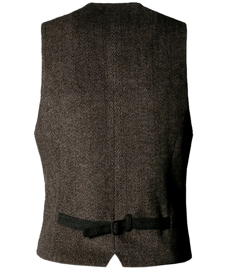 Ανδρικό κοστούμι γιλέκο V λαιμόκοκκο μαλλί ψαροκόκκαλο Casual Επίσημο Επαγγελματικό Διπλό Γιλέκο Γαμπρός για Γάμο Πράσινο/Μαύρο/Καφέ