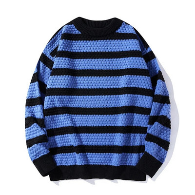 Dryžuotas vyriškas megztinis su apvalia kakle Korėjos rudens ir žiemos mados prekės ženklo INS laisvas poros mezginys