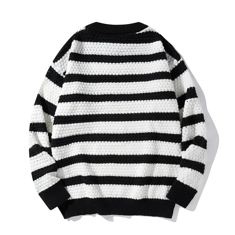 Dryžuotas vyriškas megztinis su apvalia kakle Korėjos rudens ir žiemos mados prekės ženklo INS laisvas poros mezginys