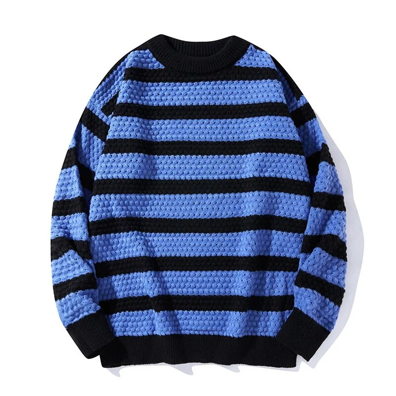 Dryžuotas vyriškas megztinis su apvalia kakle Korėjos rudens ir žiemos mados prekės ženklo INS laisvas poros mezginys