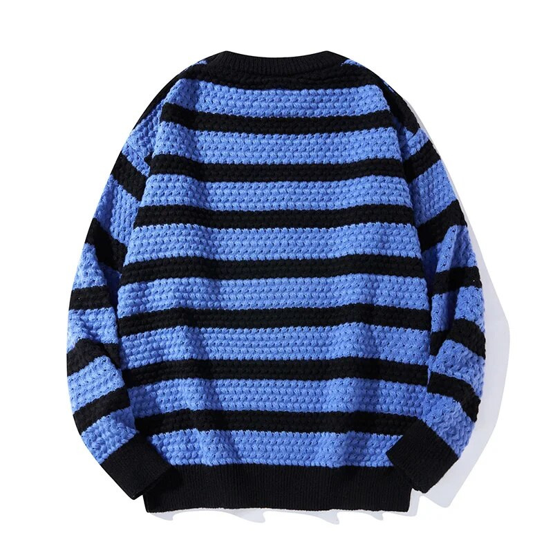 Dryžuotas vyriškas megztinis su apvalia kakle Korėjos rudens ir žiemos mados prekės ženklo INS laisvas poros mezginys