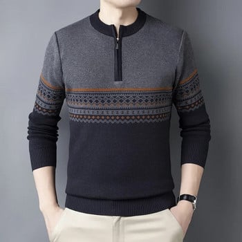 Есенно и зимно мъжко облекло Пуловер с цип на райета с макетно деколте, плетена долна риза за средна възраст Ежедневен пуловер Вътрешно облекло
