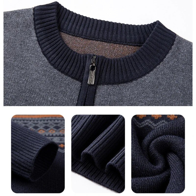 Rudens ir žiemos vyriški drabužiai Dryžuotas džemperis su užtrauktuku Vidutinio amžiaus megzti apatiniai marškinėliai Laisvalaikio megztinio vidinė apranga