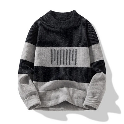 2023 Φθινόπωρο Χειμώνας Νέο ριγέ πουλόβερ Μοντέρνα μάρκας μόδας Πλεκτά Ανδρικά με λεπτή εφαρμογή Ευέλικτο πουκάμισο στο κάτω μέρος Casual πουλόβερ Τοπ