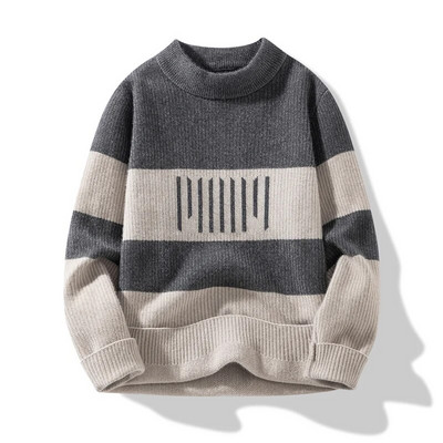 2023 Φθινόπωρο Χειμώνας Νέο ριγέ πουλόβερ Μοντέρνα μάρκας μόδας Πλεκτά Ανδρικά με λεπτή εφαρμογή Ευέλικτο πουκάμισο στο κάτω μέρος Casual πουλόβερ Τοπ