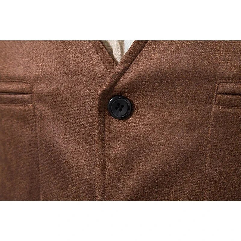 Muški modni prsluk od brušene kože s V-izrezom, ležerno jednoredno poslovno odijelo, prsluk, muška jakna bez rukava, prsluk