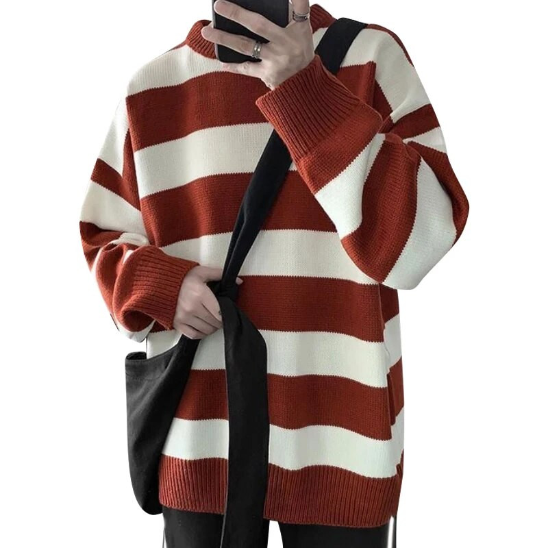 Ανδρικό φθινοπωρινό πουλόβερ Harajuku Casual με λαιμόκοψη Πουλόβερ Street Silm Fit Πλεκτό ανδρικό πουλόβερ σε κορεατικό στυλ