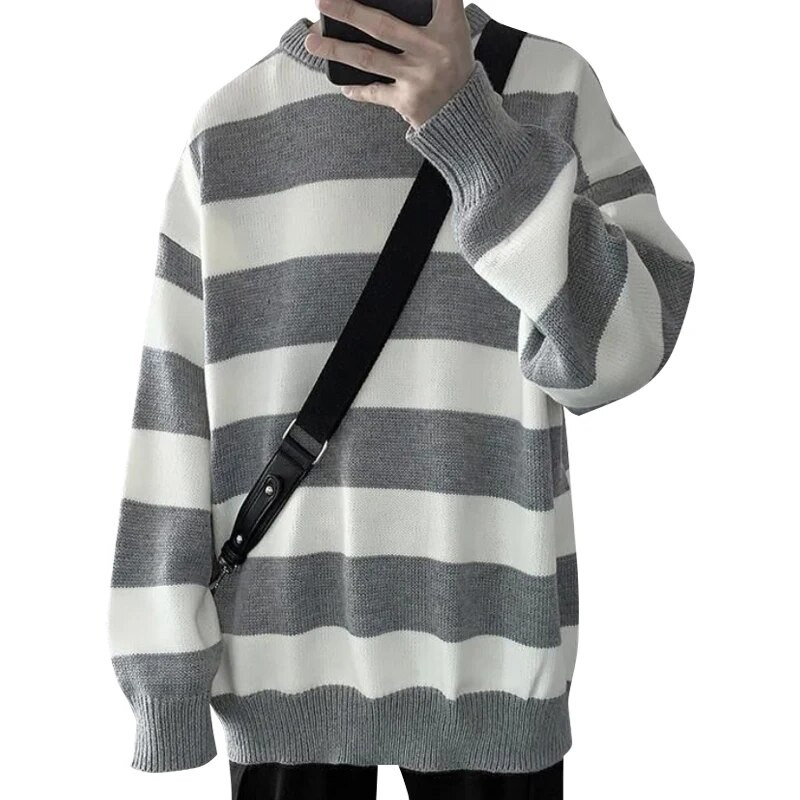Ανδρικό φθινοπωρινό πουλόβερ Harajuku Casual με λαιμόκοψη Πουλόβερ Street Silm Fit Πλεκτό ανδρικό πουλόβερ σε κορεατικό στυλ