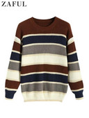 ZAFUL Pleteni pulover za muškarce Colourblock Veliki prugasti pulover Unisex Streetwear Pulover Jesen Zima Džemper dugih rukava